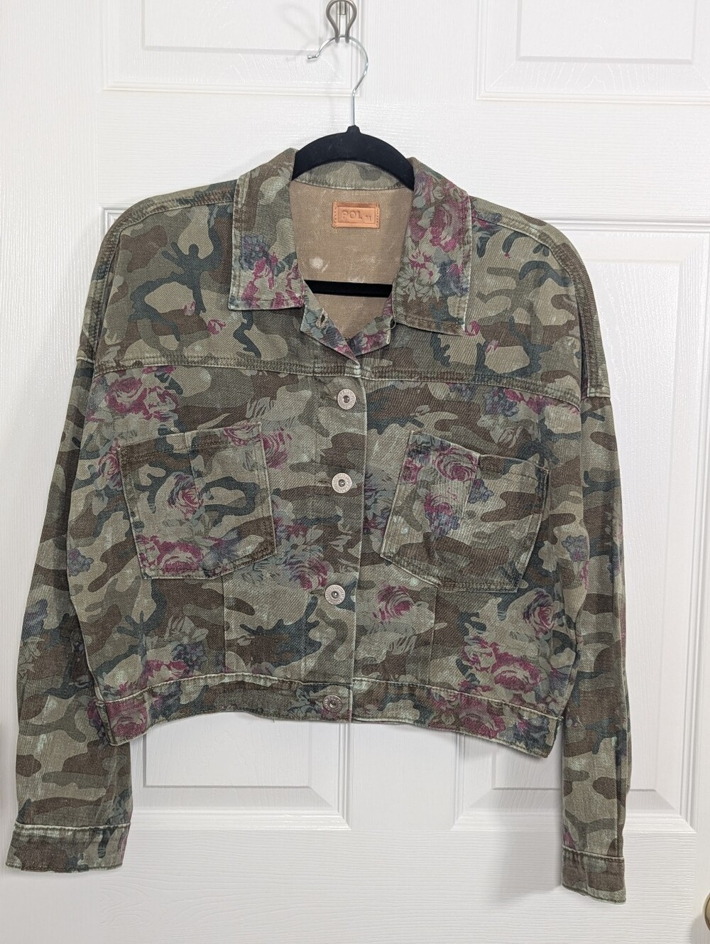 POL Floral Camo Cropped Utility Jacket Women’s Medium 100% Cotton Military Boho